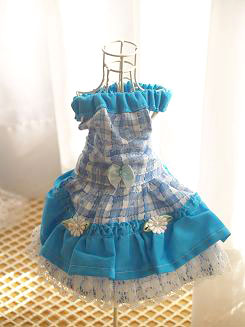 フェレット洋服・カントリーブルーレース・小さなハート１