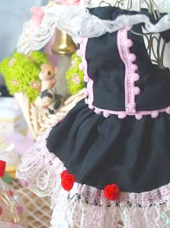 フェレット洋服・流れるレースの縁取り・黒にピンク７