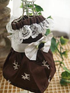 フェレットの洋服・帯コンビ・茶色いバンビに白い黒花リボン３