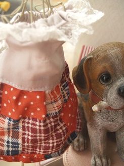 フェレットのスカート・パッチワーク柄・赤＆グレー